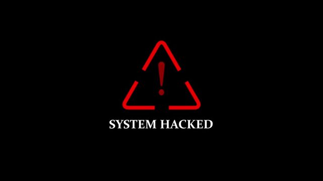 System Hacked Warning  icon digital red disconnection communication disruption issue concept on black background. 4k video