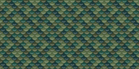 Serene, repeating pattern of overlapping scales in muted greens and blues.  Ideal for backgrounds, textures, or design elements evoking nature, mystery, or fantasy. © Olena