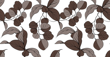 Seamless line leaves pattern. Hand draw creative floral pattern © akın demirci