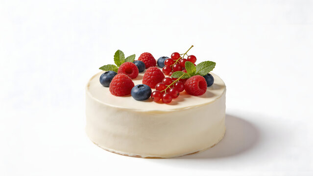 Round cake with fresh berries and mint