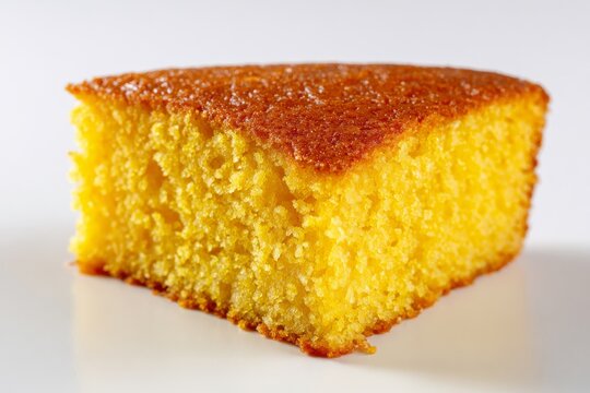 A delicious slice of golden cornbread with a slightly crisp crust