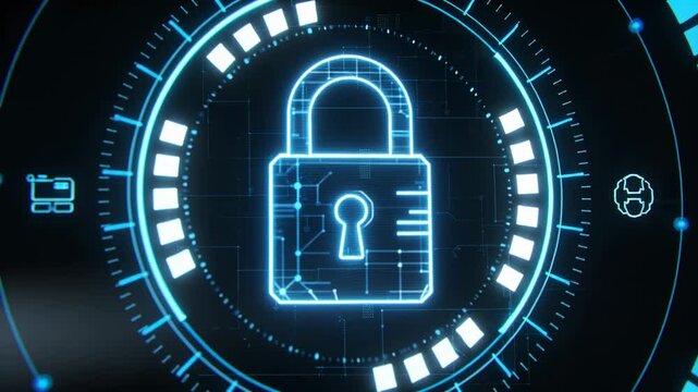 Starting auth request showing hologram lock pulsing on HUD as rings rotating, folder and gear icons