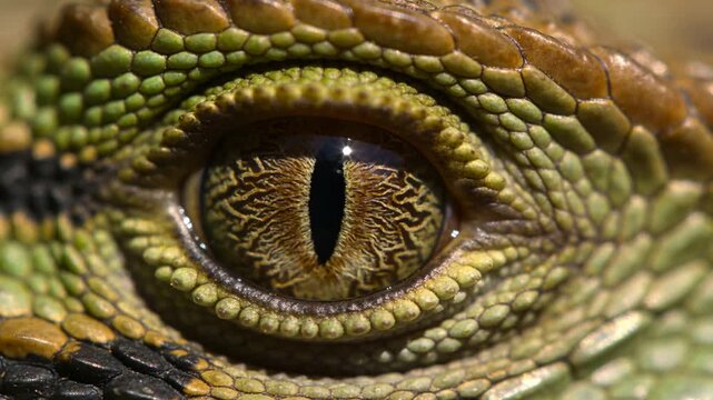 Reptile eye showing highlight shift from directional light while pupil constricting, revealing iris