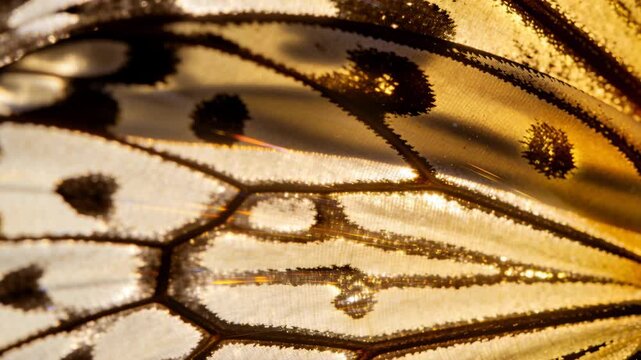Vertical video: Butterfly wing backlight nudging droplet elongating sliding to vein for science