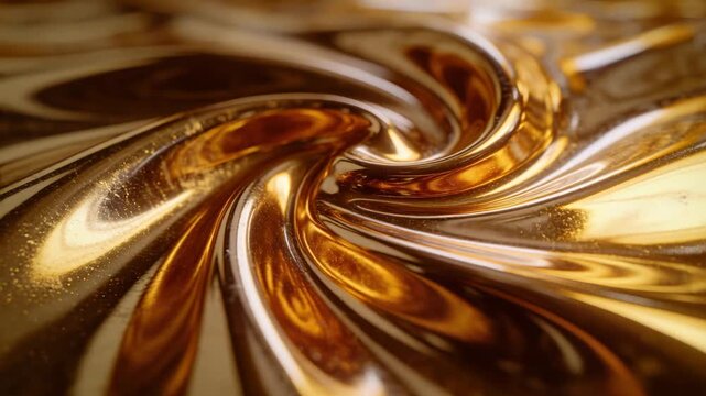 Shifting light moving gold viscous liquid, center spiral loosening in macro microbubbles drifting