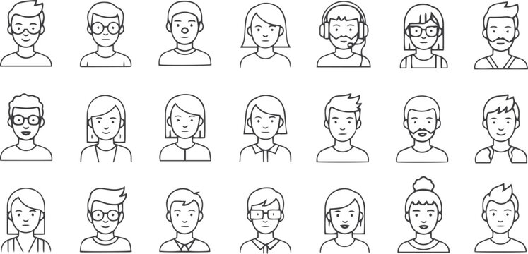 Modern Diverse User Avatar Line Icon Set for Web UI