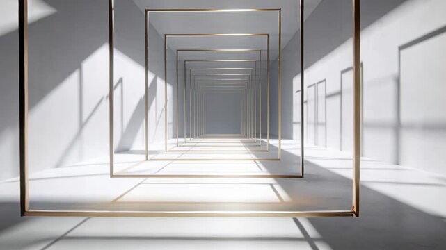 Camera moving forward, gold frames growing, shadows sliding, highlights shifting to show depth