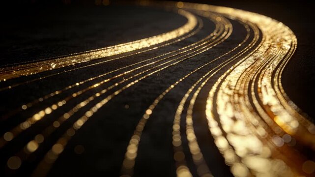 Camera starting gliding forward revealing gilded curved lines in macro close-up to show shimmer