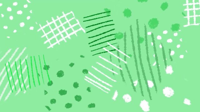 手描き幾何学模様のループアニメーション動画、爽やかな新緑、左回り