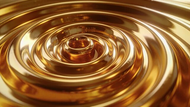Striking droplet creating ripples and rising bead in close-up golden basin, highlights moving