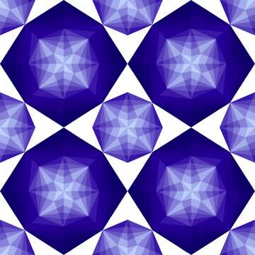 Seamless pattern of blue tetragonal crystals and diamonds isolated on a white background. Vector illustration.