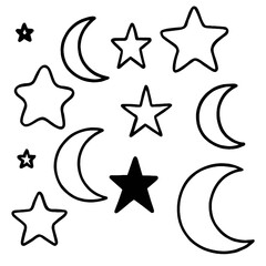 Obraz premium Collection of Moon and Star Night Sky Decorative Icons