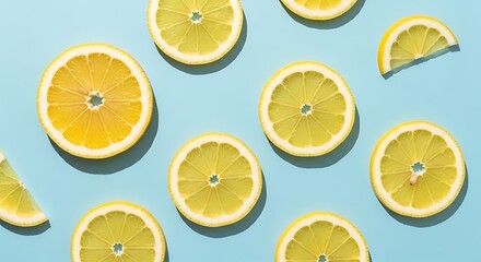 Fototapeta premium A Pixelated Display of Fresh Lemon Slices on a Light Green Background