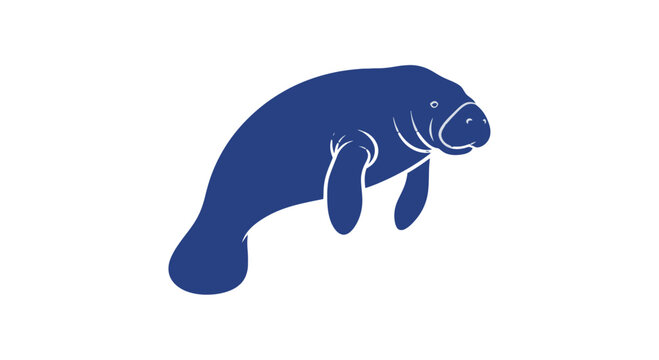 Blue Manatee Illustration Simple Design Element.
