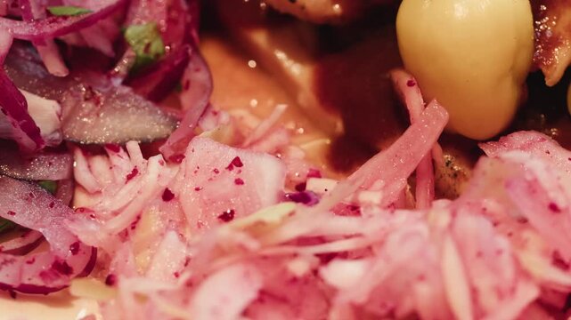 Gyros Plate with Rice and Salad isolated on white Background, turkish traditional rice with vegetables.