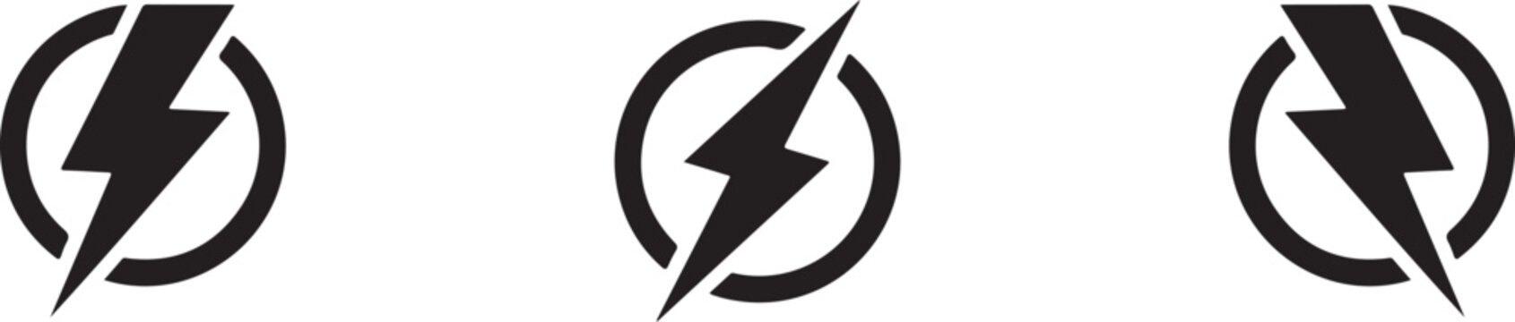 Vector graphic illustrations of lightning bolt logos in a circular design