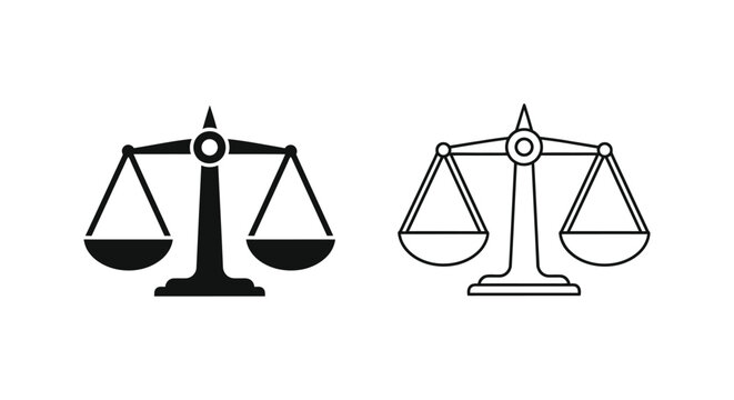 a black and white icon of two scales of justice Vector