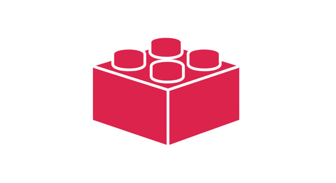 Red Plastic Toy Brick Block Closeup.