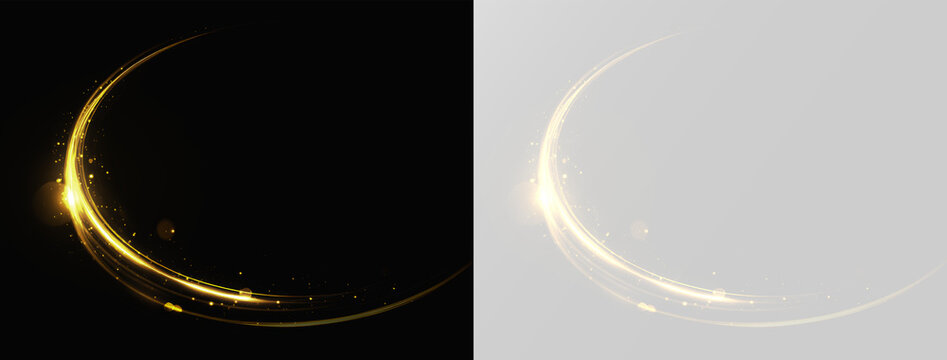 golden light swirl with elegant curved lines and sparkling vortex motion png