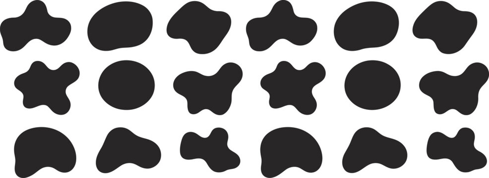 Abstract blob shapes collection, organic fluid forms set, modern liquid design elements, black isolated vector illustration, creative background shapes pack