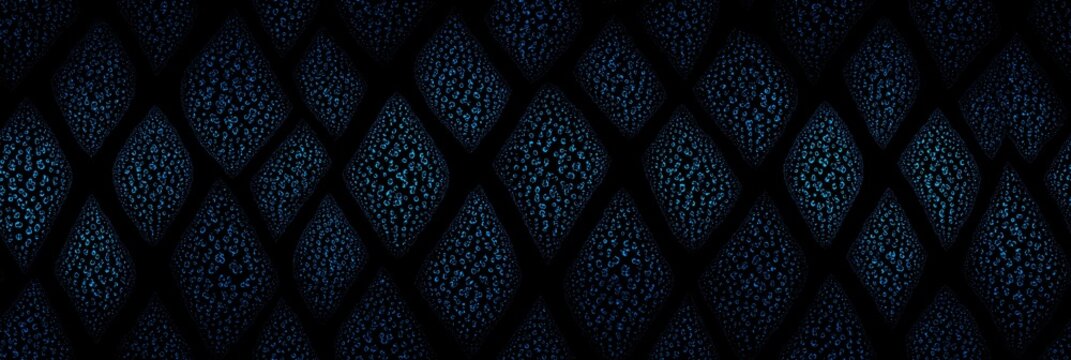 Deep blue stippled teardrop pattern on black background. Seamless repeating pattern presenting dark blue stippled shapes on a black surface