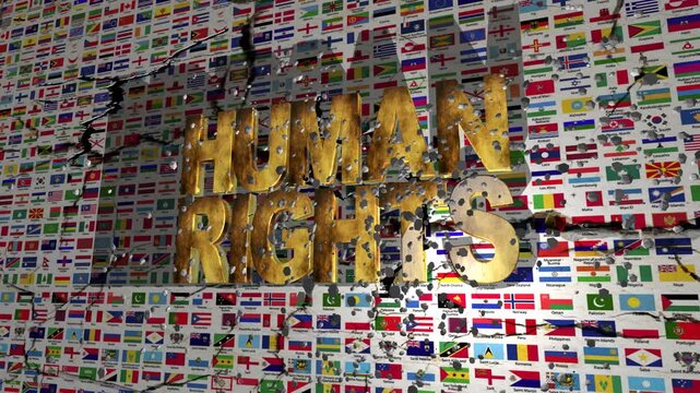 Human Rights Concept With Cracked World Flags Background Symbolizing Global Justice
