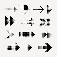 Fototapeta premium Set of dotted arrows in various styles and directions. Black dotted arrows create dynamic patterns. Perfect for design projects needing dotted arrows. Element vector set.