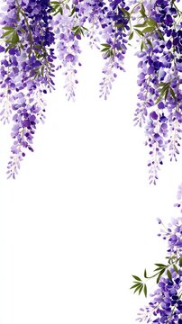 a border frame to fit an A5 portrait size made from a simple vector style illustration of wysteria, --ar 9:16 --raw --v 7 Job ID: 627fc312-fcd0-4240-b1ed-6873fa4ed1ce