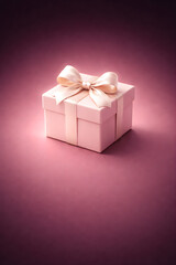 Obraz premium Elegant pink gift box with cream satin ribbon bow on soft background for holiday celebration