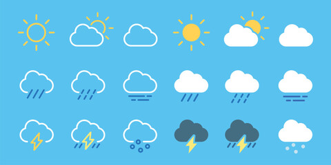 Fototapeta premium Weather icons depicting various conditions vector set