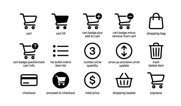 Shopping cart icons set featuring checkout and basket symbols