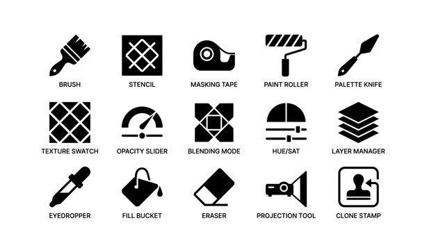 Set of graphic design tools icons for digital art and editing