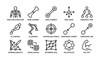 Fototapeta premium 3d animation tools: skeleton structure, joint connect, ik control icons