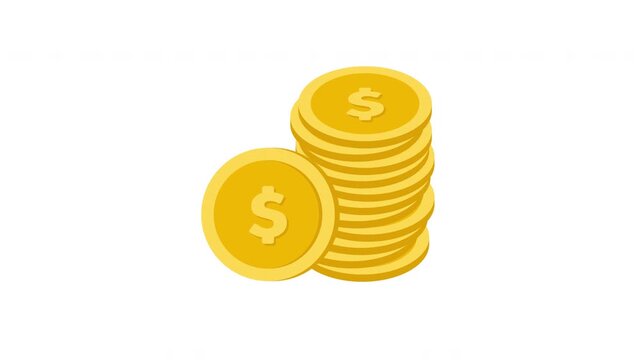 Group of gold coins stacked together financial savings concept smooth minimal animation clean background Prores Alpha Channel 4K 60fps