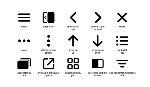 Minimalist interface icons: arrows, menus, and lists for ui design