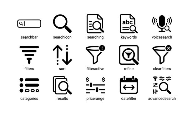 Set of search and filter icons for web and mobile design