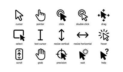 Fototapeta premium Black cursor icons set with various functionality