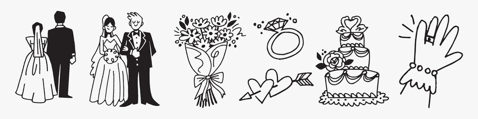 Elegant wedding doodle illustrations vector element set © Rawpixel.com