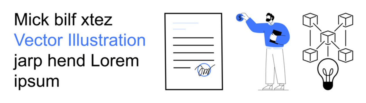 Blockchain, smart contracts, digital signatures, innovative ideas, digital transformation, collaboration. A signing contract, person pointing to a blockchain diagram. Blockchain and smart contracts