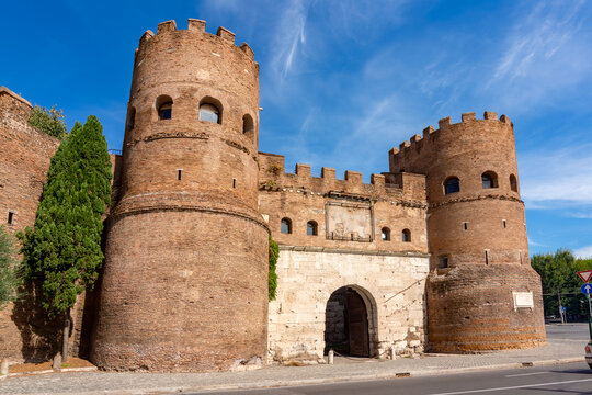 Ancient Porta San Paolo gates in Rome, Italy