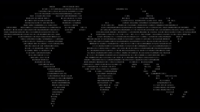 Animated binary digit world map with alpha channel transparency, featuring flowing data visualization and digital network concept. Ideal for tech videos, cybersecurity themes, global data motion graph