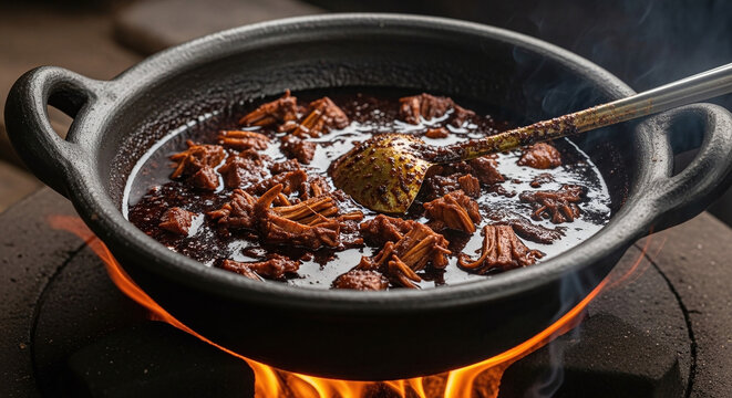Traditional Sri Lankan Polos Ambula (Baby Jackfruit) Cooking in Clay Pot