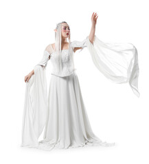 Obraz premium Beautiful girl dressed as elf on white background