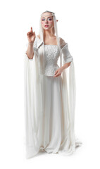 Obraz premium Beautiful girl dressed as elf on white background