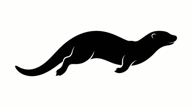black silhouette of an otter swimming and moving in flat vector style