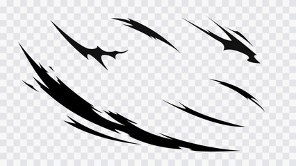 Abstract slash marks with sharp dynamic strokes and aggressive shapes isolated on transparent background. Attack or hit effect for games, design, and comic visuals. © Oleg
