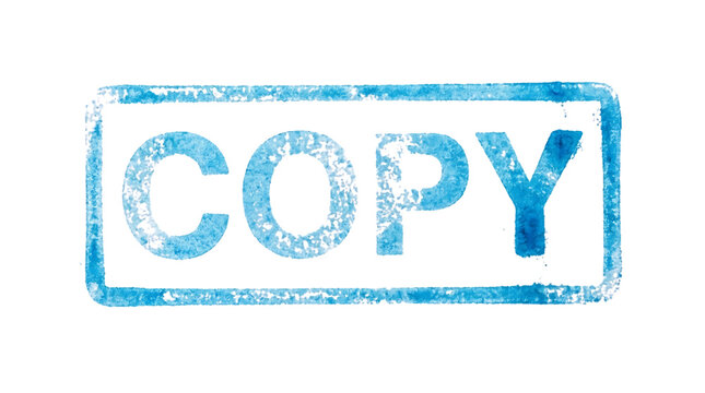 Blue rubber stamp with copy text on white background