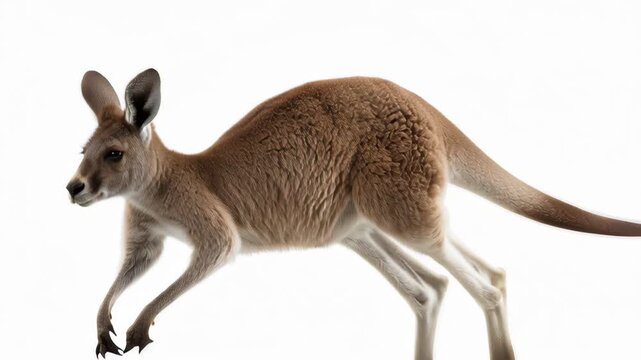 Kangaroo Jumping on White Background Studio.