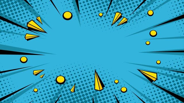 Animated comic background | Expression balloon pop art style 4k video Animation | 4k animated radial rays and dots pattern | Motion graphics and digital composition | Vintage pop art background