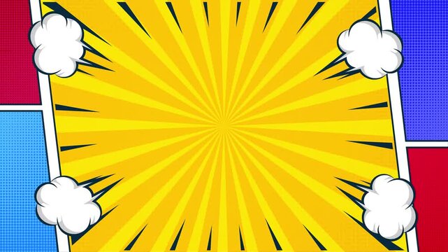 Animated comic background | Expression balloon pop art style 4k video Animation | 4k animated radial rays and dots pattern | Motion graphics and digital composition | Vintage pop art background